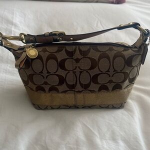 Coach Signature Brown and Gold Shoulder Bag